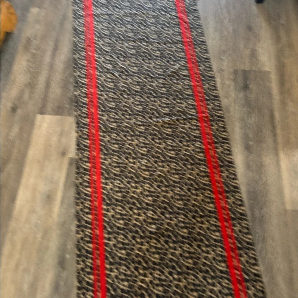 Leopard Print Scarf with Red Stripe - Women Accessories